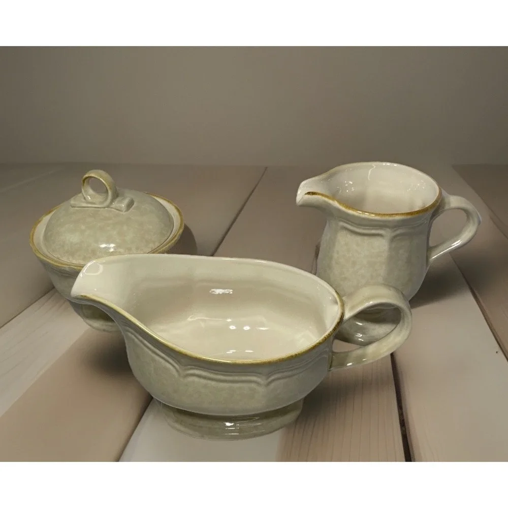 Mikasa FG 000 Country Charm Set Gravy Boat Creamer-Sugar Bowl W/Lid VintageJapan